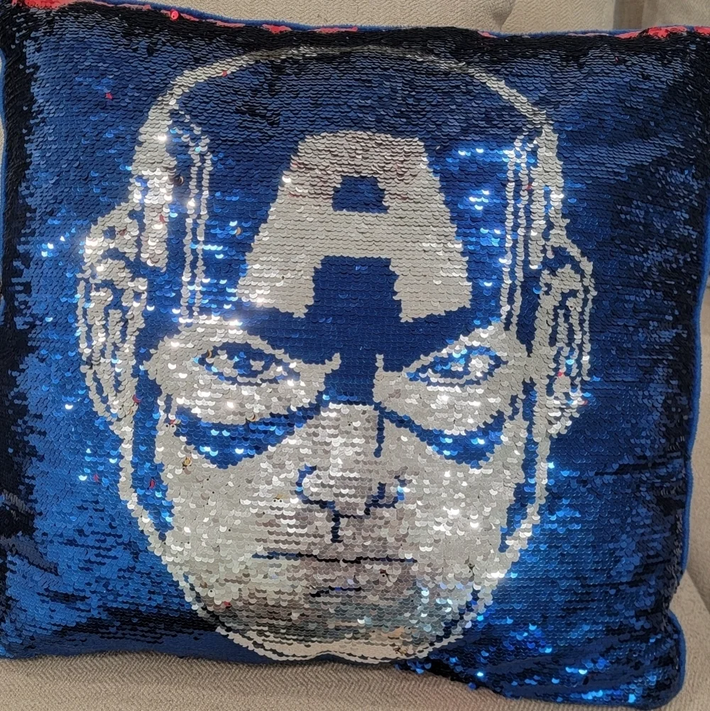 Marvel Sequin Flip Pillow Avengers Iron Man Captain America Blue/Silver/Red/Gold